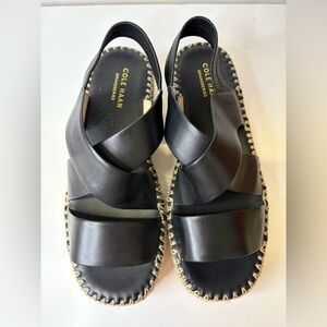 Cole Haan Cloudfeel Espadrille Sandals Black Leather Slingback Strap Women's 8.5
